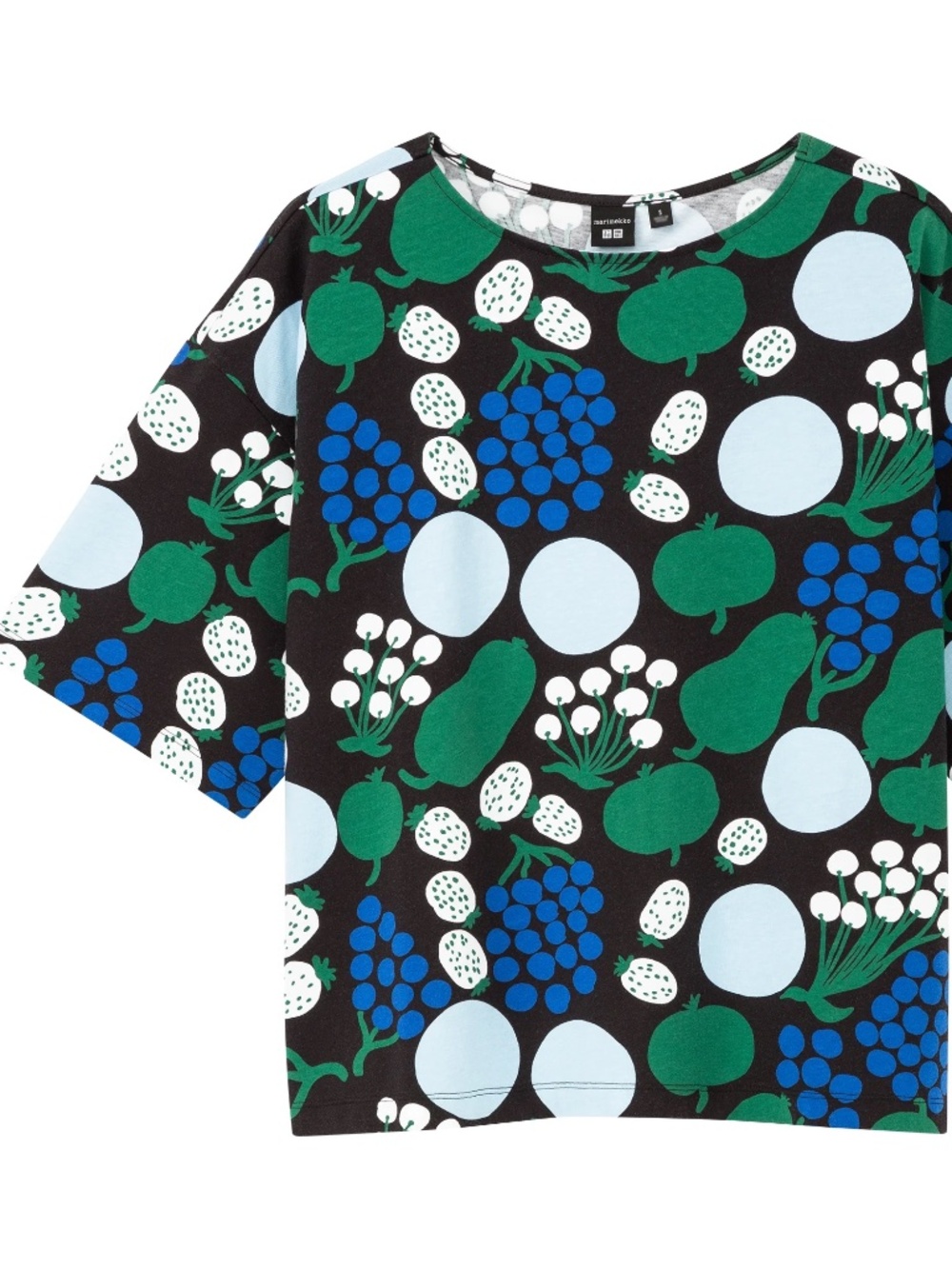 Marimekko x Uniqlo Tee Shirt w/ Fruit Blueberries Pears Print, Finnish Crop 2020 - Picture 1 of 8
